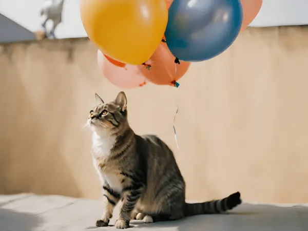 cat looks at Balloon photo 1