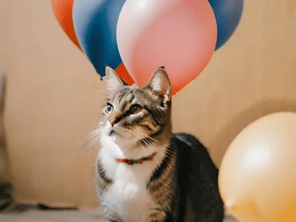 cat looks at Balloon photo 2