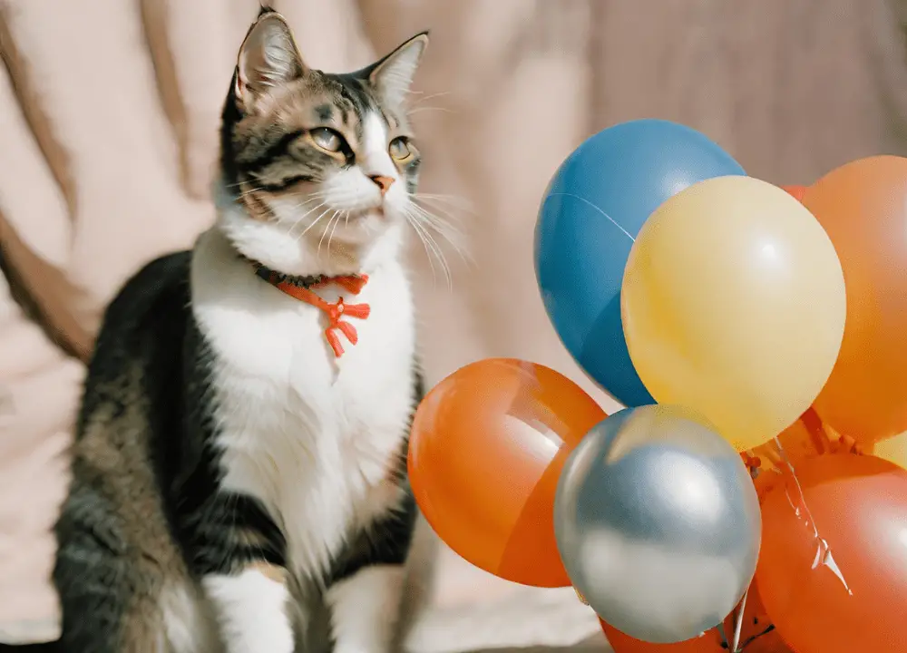 cat looks at Balloon