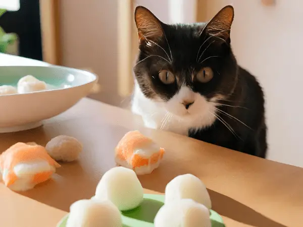 illustration cat looks at the Mochi 3